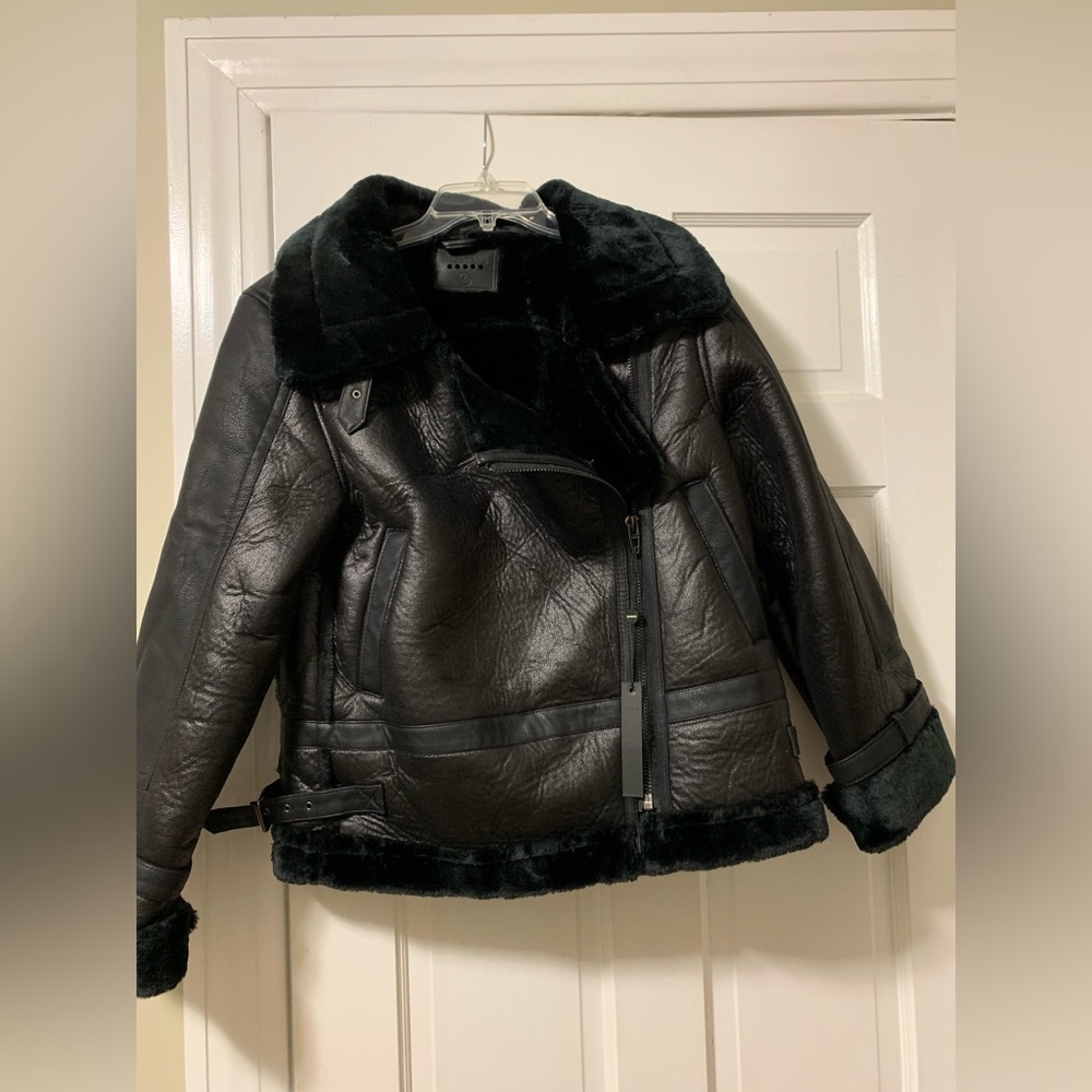 NWT Blank NYC faux shearling leather moto motorcycle jacket coat black large